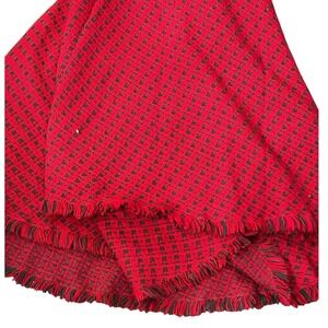 VINTAGE Holiday Blanket Tablecloth Round 60" Red Green Knit Throw Fringe